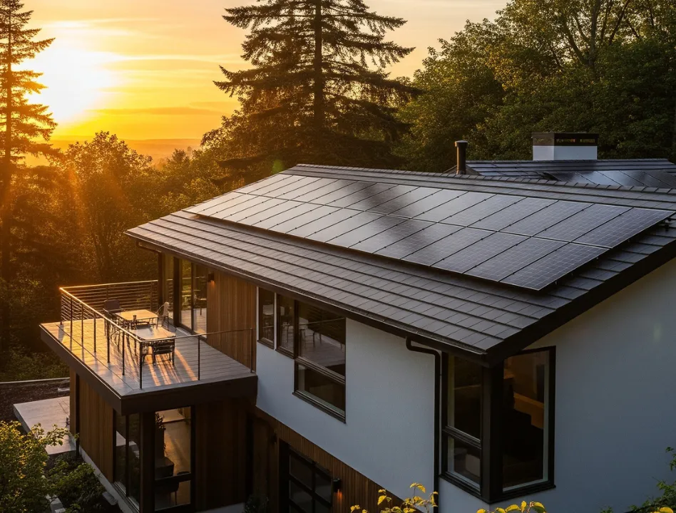 Bir villada çatı üstü fotovoltaik güneş enerjisi görseli